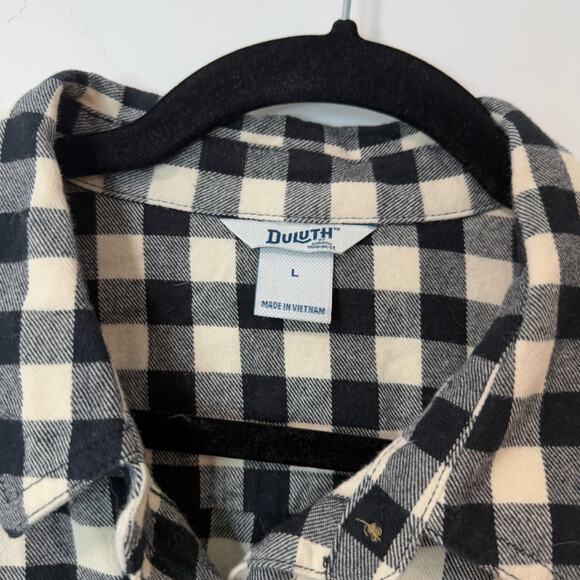Duluth Trading Co Women's Free Swingin' Flannel Shirtdress Plaid Black Cream L - Picture 3 of 10